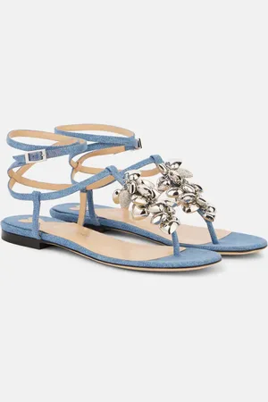 Mach & Mach Puffy Heart embellished denim thong sandals