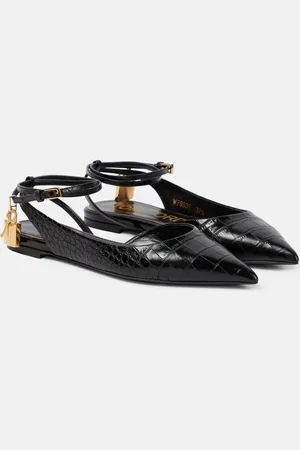 Tom Ford Padlock snake-effect leather slingback flats
