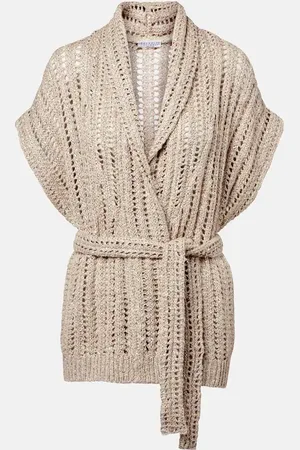 Brunello Cucinelli Dazzling silk and linen-blend wrap cardigan