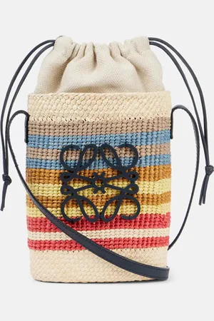 Loewe Anagram striped raffia phone pouch