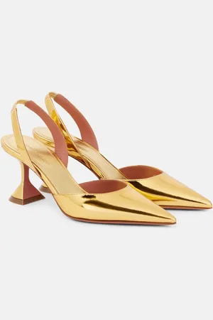 Amina Muaddi Holli 70 mirrored leather slingback pumps