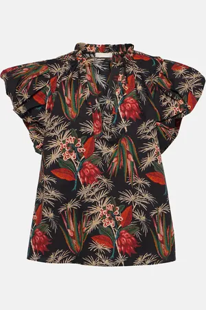 ULLA JOHNSON Klara floral cotton poplin top