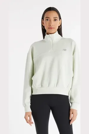 New Balance Kvinnor Tech Knit Oversized Quarter Zip i Green Poly sticka, Storlek XL