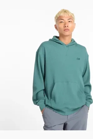 New Balance Män Waffle Knit Hoodie i Green Bomull, Storlek 2XL