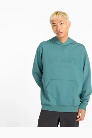 New Balance Män Embossed Varsity Hoodie i Green Bomull Fleece, Storlek 2XL
