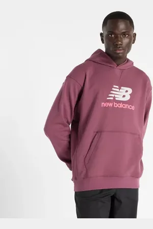 New Balance Män Athletics French Terry Logo Hoodie i Purple Bomull, Storlek 2XL