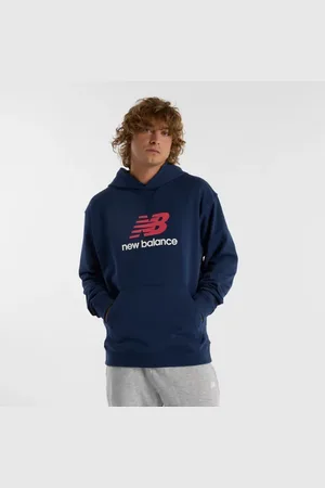 New Balance Män Athletics French Terry Logo Hoodie i Blue Bomull, Storlek 2XL
