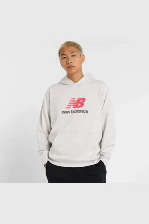 New Balance Män Athletics French Terry Logo Hoodie i Grey Bomull, Storlek 2XL