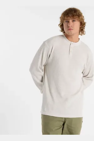 New Balance Män Numeric Waffle Knit Long Sleeve Henley i Beige Bomull, Storlek 2XL