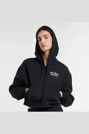 New Balance Kvinnor Waist Length Full Zip Hoodie i Black Bomull