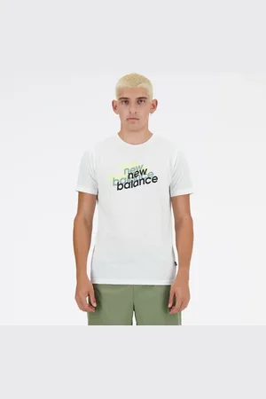 New Balance Män Sport Essentials Heathertech Graphic T-Shirt i White Poly sticka, Storlek 2XL