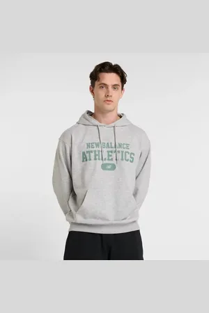 New Balance Män Heritage French Terry Graphic Hoodie i Grey Bomull, Storlek 2XL