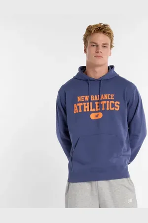 New Balance Män Heritage French Terry Graphic Hoodie i Blue Bomull, Storlek 2XL
