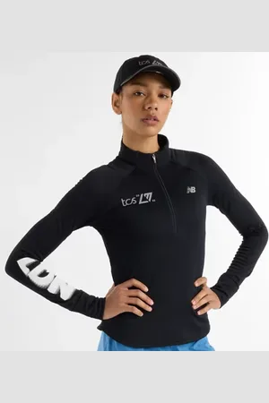 New Balance Kvinnor London Edition Athletics Heat Grid Half Zip i Black Poly Knit, Storlek XL