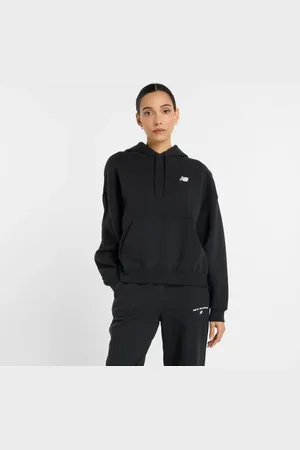 New Balance Kvinnor Reimagined Fleece Hoodie i Black Bomull Fleece, Storlek XL