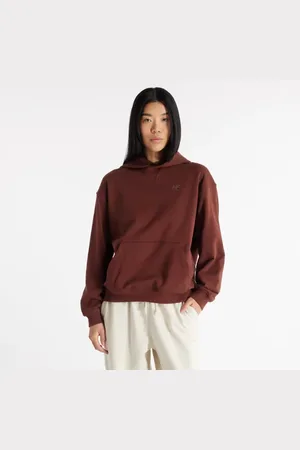 New Balance Kvinnor Athletics French Terry Hoodie i Brown Bomull Fleece