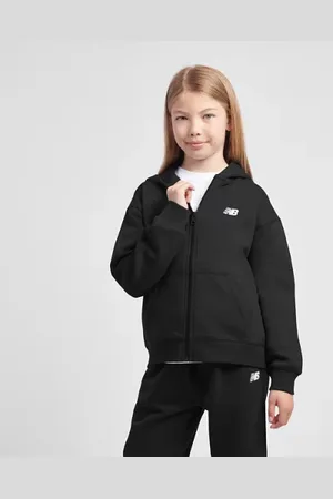 New Balance Flickor BB Small Logo Full Zip Hoodie i Black Bomull Fleece, Storlek 7-8Y