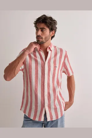 GANT Reg Cotton Linen Stripe Ss Shirt Kortärmade skjortor