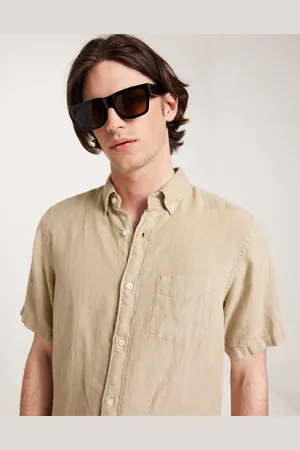 GANT Reg Ut Gmnt Dyed Linen Ss Shirt Gröna skjortor