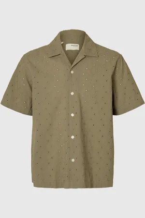 SELECTED Broderie Anglaise Kortärmad Skjorta