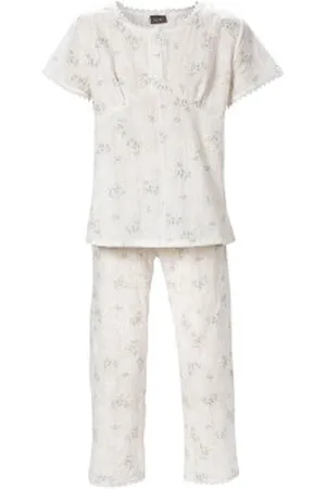Trofé Trofe Romantic Floral Pyjama Vit bomull Large Dam