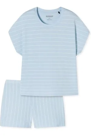 Schiesser Just Stripes Short Pyjamas Ljusblå bomull 36 Dam