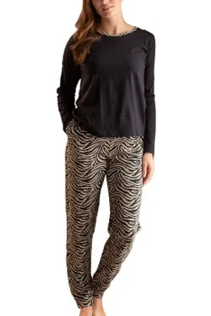 Trofé Trofe Zebra Long Sleeve Pyjama Svart mönstrad bomull Medium Dam