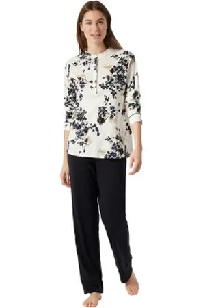 Schiesser Contemporary Nightwear Pyjama Interlock Svart/Vit 38 Dam