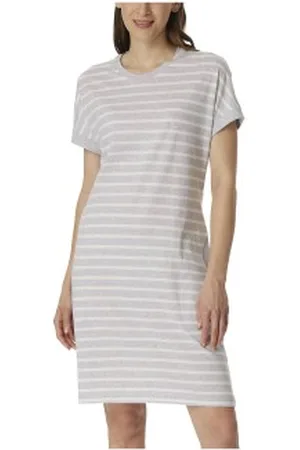 Schiesser Women Shortsleeve Nightshirt Vit/Grå bomull 36 Dam