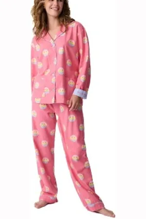P.J.Salvage Long Sleeve Flannel Pyjama Rosa Mönstrad bomull X-Small Dam