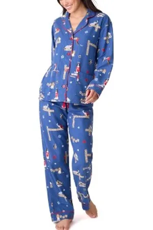 P.J.Salvage Long Sleeve Flannel Pyjama Blå Mönstrad bomull X-Small Dam