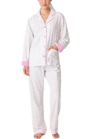 P.J.Salvage Long Sleeve Flannel Pyjama Vit/Rosa bomull Small Dam