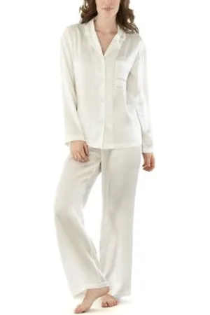 Damella Woven Silk Plain Pyjamas Set Elfenben silke X-Small Dam