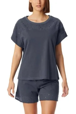 Schiesser Casual Nightwear Short Pyjama Set Mörkgrå bomull 36 Dam