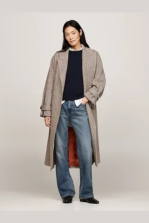 Tommy Hilfiger Herringbone Pure Wool Oversized Trench Coat