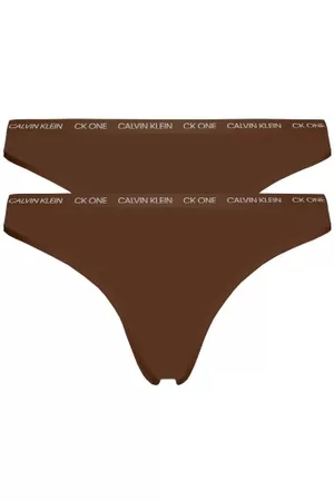 Calvin Klein Trosor 2P One Cotton Stretch Thong Mörkbrun bomull Medium Dam