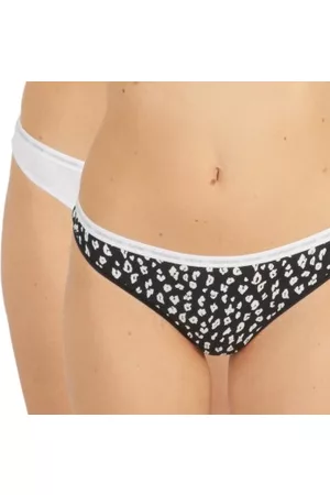 Calvin Klein Trosor 2P One Cotton Stretch Thong Svart/Vit bomull Medium Dam