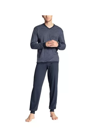 Calida Relax Streamline Pyjama With Cuff Blå bomull Large Herr