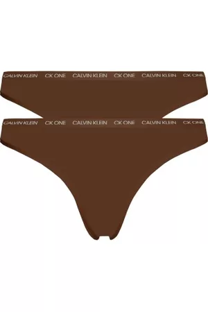 Calvin Klein Trosor 2P One Cotton Stretch Plus Thong Mörkbrun bomull 3XL Dam