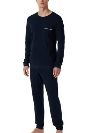 Schiesser Fine Interlock Cotton Long Pyjama Mörkblå bomull 48 Herr