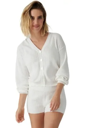 P.J.Salvage Sweatheart Pointelle Cardigan Vit Mönstrad bomull X-Small Dam