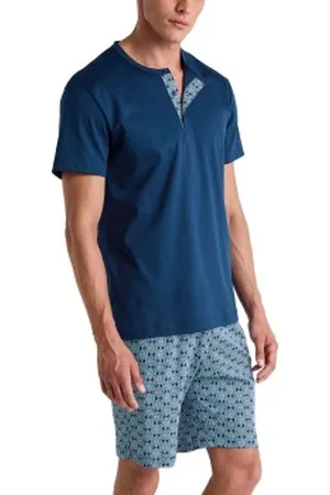 Calida Relax Streamline 4 Short Pyjamas Blå Mönstrad bomull Medium Herr
