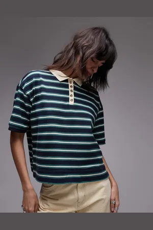 Topshop Stripe Boxy Short Sleeve Polo