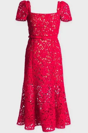 Self-Portrait Klänning Red Floral Lace Midi UK 6 (EUR 34)