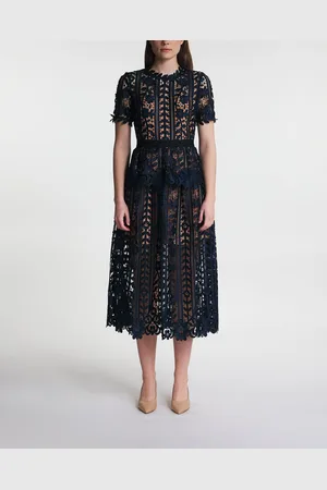 Self-Portrait Klänning Navy Lace Midi UK 8 (EUR 36)