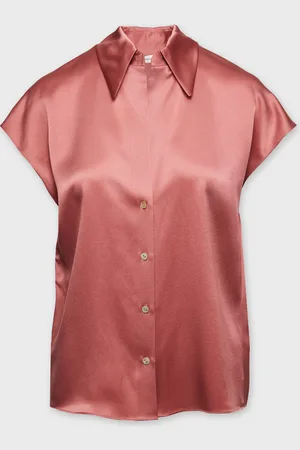 Vince Blus Silk Cap-Sleeve Ruched-Back XS